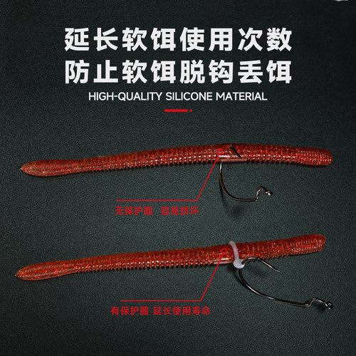 钓之猪路亚面条虫保护圈senko软饵O型硅胶圈搭配倒钓钩路亚小配件 - 图2
