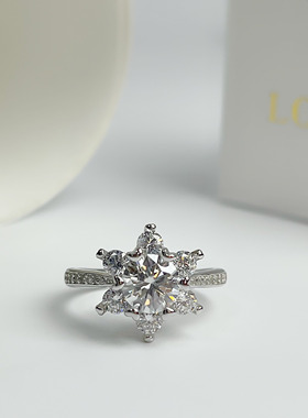 美国Lockend莫桑钻18K白金戒指纯银女设计感雪花戒指时尚饰品钻戒
