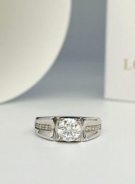 美国Lockend莫桑钻18K白金摩登男戒指霸气男士钻戒情侣对戒婚戒