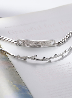 925纯银木有枝情侣手链一对情侣款小众设计情人节礼物送男友女友