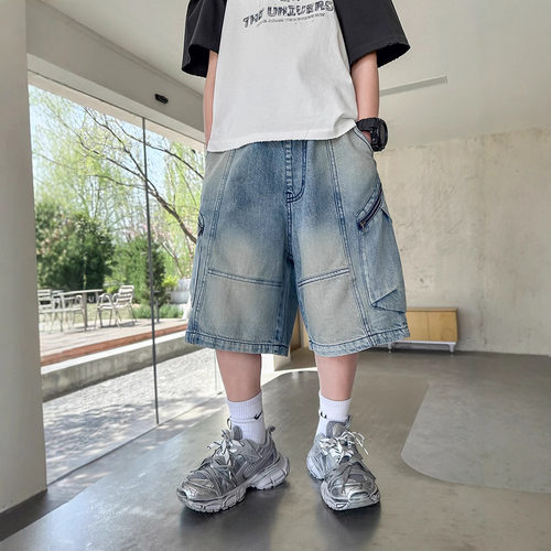 男童牛仔裤短裤夏款2025新款中大儿童夏装裤子男孩夏季五分中裤 - 图1