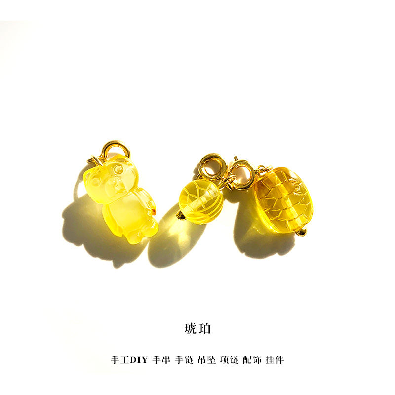 天然原石琥珀蜜蜡手串小滴溜吊坠平安扣手工diy配饰万能扣挂件-图3