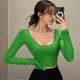 Green fashionable women's Korean style long-sleeved backless low-cut clothing