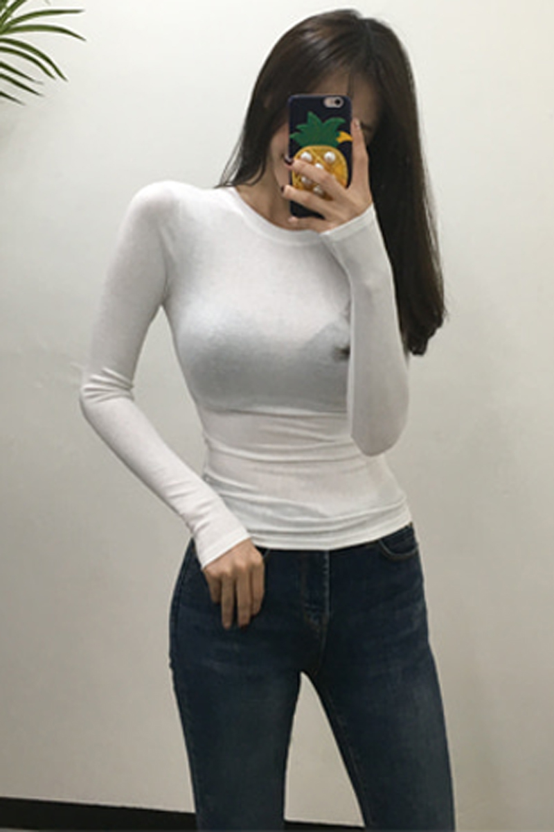 韩国东大门新品秋装薄款性感紧身上衣女长袖T恤修身显瘦打底衫 - 图1