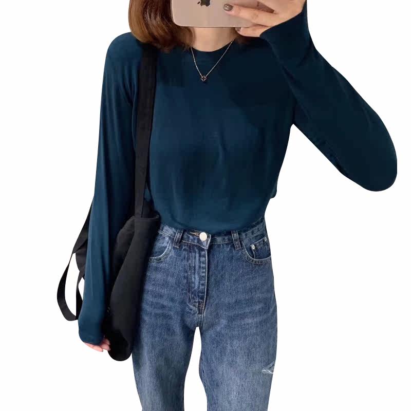 new girl自制韩版六色圆领t打底衫 N G 精品女装时尚套装