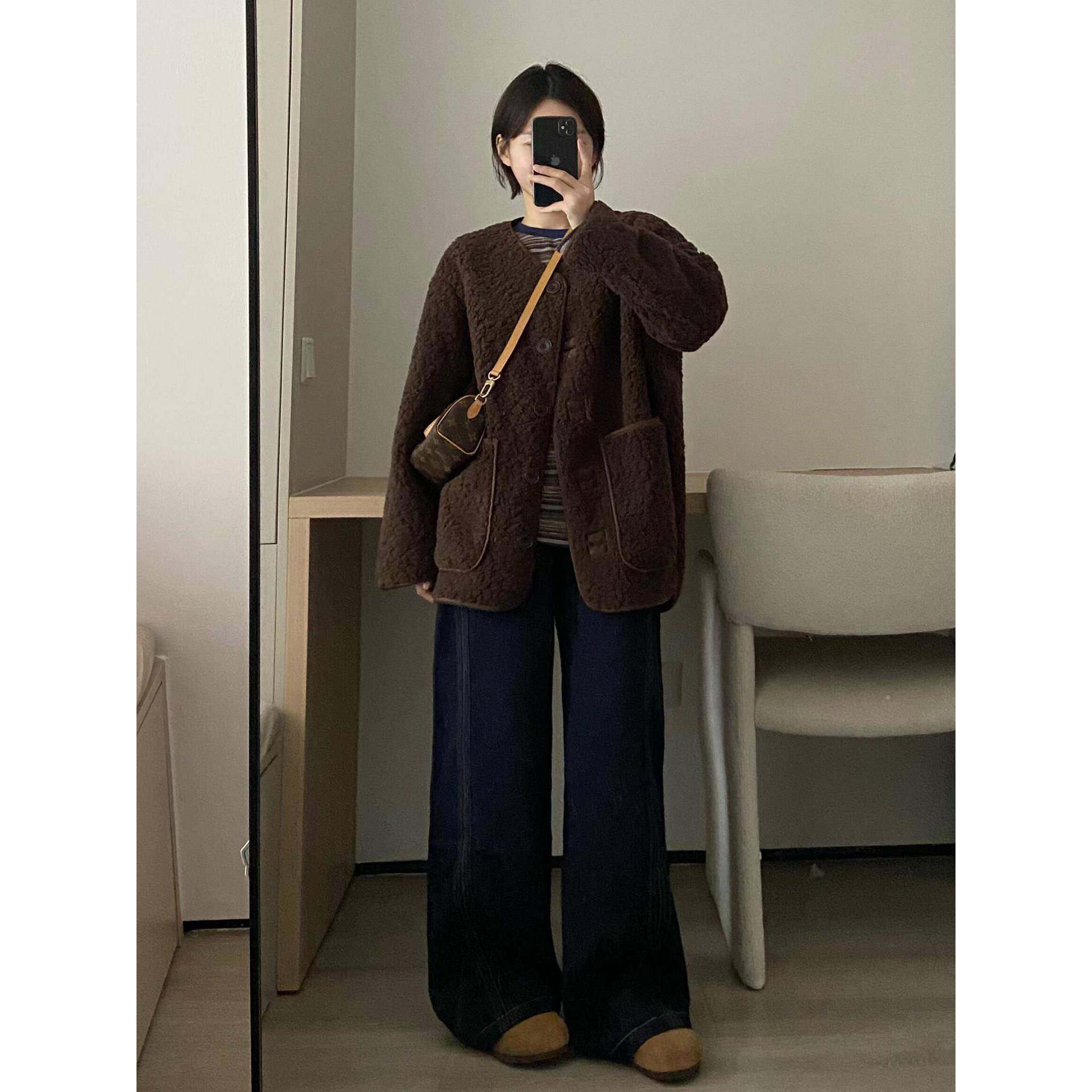 咖色皮毛一体羊羔毛外套女2025秋冬季新款小个子韩系高级感羊羔绒,淘宝优惠券,粉丝福利购,淘宝优惠卷