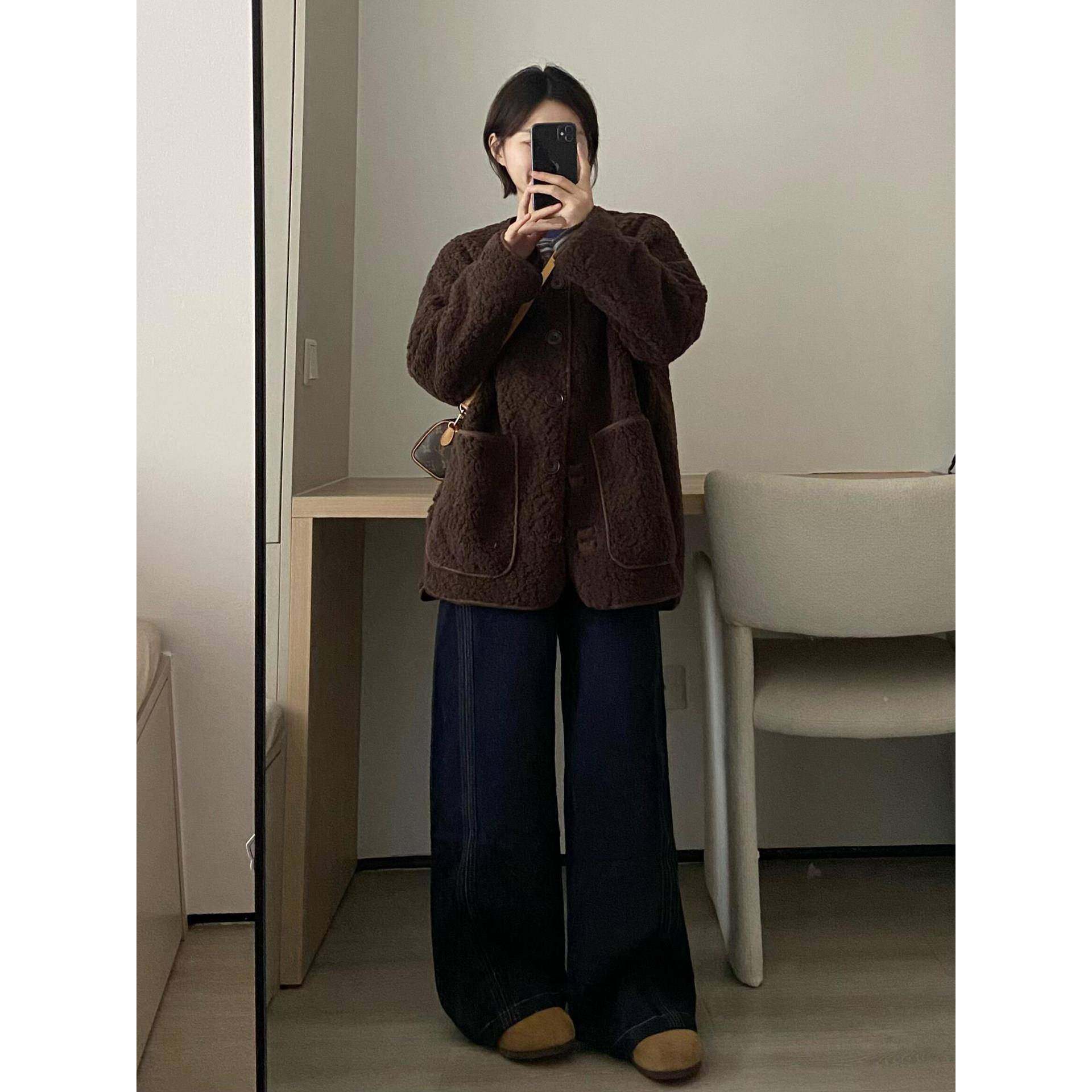 咖色皮毛一体羊羔毛外套女2025秋冬季新款小个子韩系高级感羊羔绒,淘宝优惠券,粉丝福利购,淘宝优惠卷