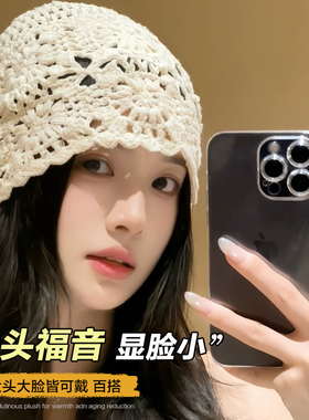 大头围手工钩花镂空包头帽女大码