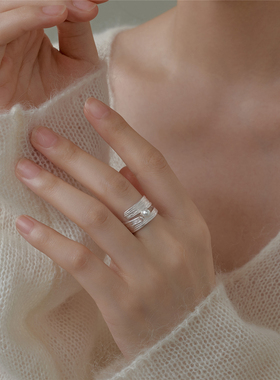 梵灵时空自然肌理戒指S925纯银女