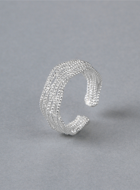 梵灵闪亮银丝戒指纯银古法编织