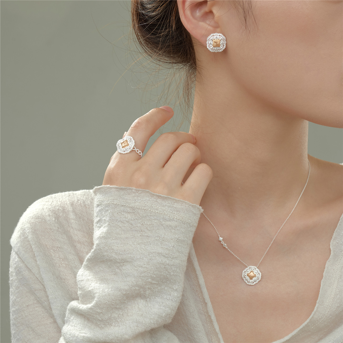 Fanling niche design princess lace S925 silver ring