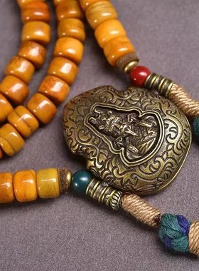 藏传回流牦牛骨桶珠108颗佛珠念珠脖挂文玩扎基拉姆嘎乌盒吊坠