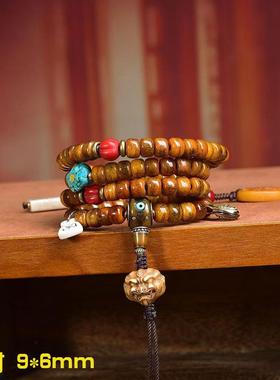 藏传回流骨桶珠108颗佛珠念珠脖挂文玩松石牦牛骨貔貅阿呆配饰