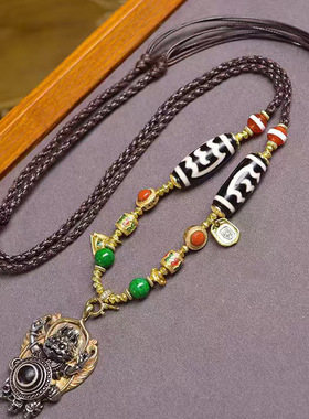 藏式文玩两眼天珠嘎乌盒吊坠毛衣链药师天眼天珠大鹏鸟挂坠项链