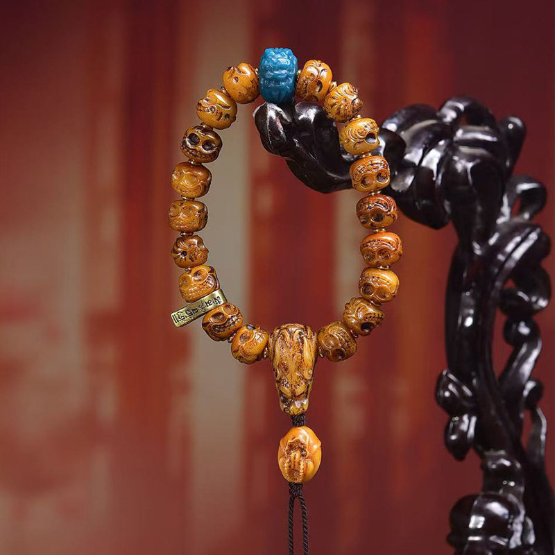 藏传回流牦牛骨雕刻阿呆手串单圈藏式文玩佛珠松狮桶珠雪巴配饰,淘宝优惠券,粉丝福利购,淘宝优惠卷