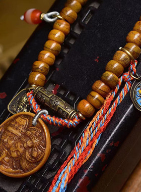 藏传回流牦牛骨桶珠108颗佛珠念珠藏式文玩扎基拉姆卡子琉璃配饰