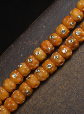 藏传回流骨雕刻镶嵌108颗佛珠念珠素串藏式文玩多圈手串饰品