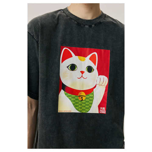 KITH 25SS Osaka大阪开业限定招财猫可爱印花短袖水洗T恤纯棉Tee - 图0