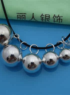 纯银吊坠光面项链圆球挂件百搭