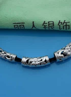 新款镂空男士情侣平安扣花筒足银