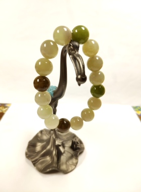 纯天然老料和田玉多宝手串冰烟紫