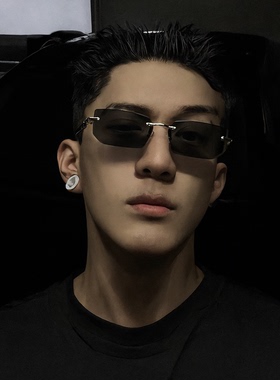 Y2K无框椭圆金属墨镜凹造型街拍ins辣妹同款太阳眼镜男女嘻哈欧美