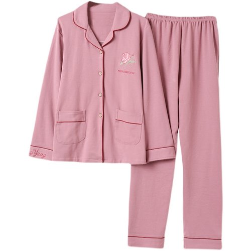 春秋季睡衣女长袖纯棉中老年人中年女士妈妈全棉质开衫家居服套装 - 图3