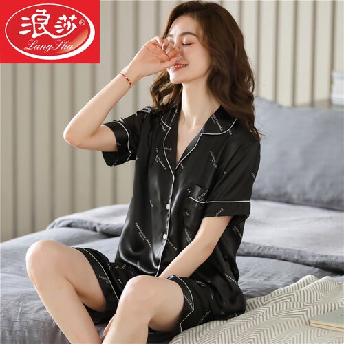 睡衣女冰丝2026新款夏季短袖短裤高级感家居服夏天薄款真丝绸套装 - 图1