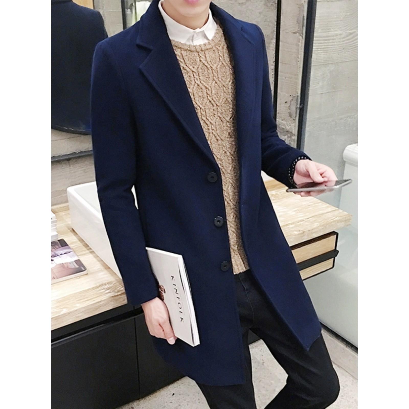 加厚毛呢大衣男士韩版修身中长款冬季风衣中年休闲2025呢子外套潮,淘宝优惠券,粉丝福利购,淘宝优惠卷