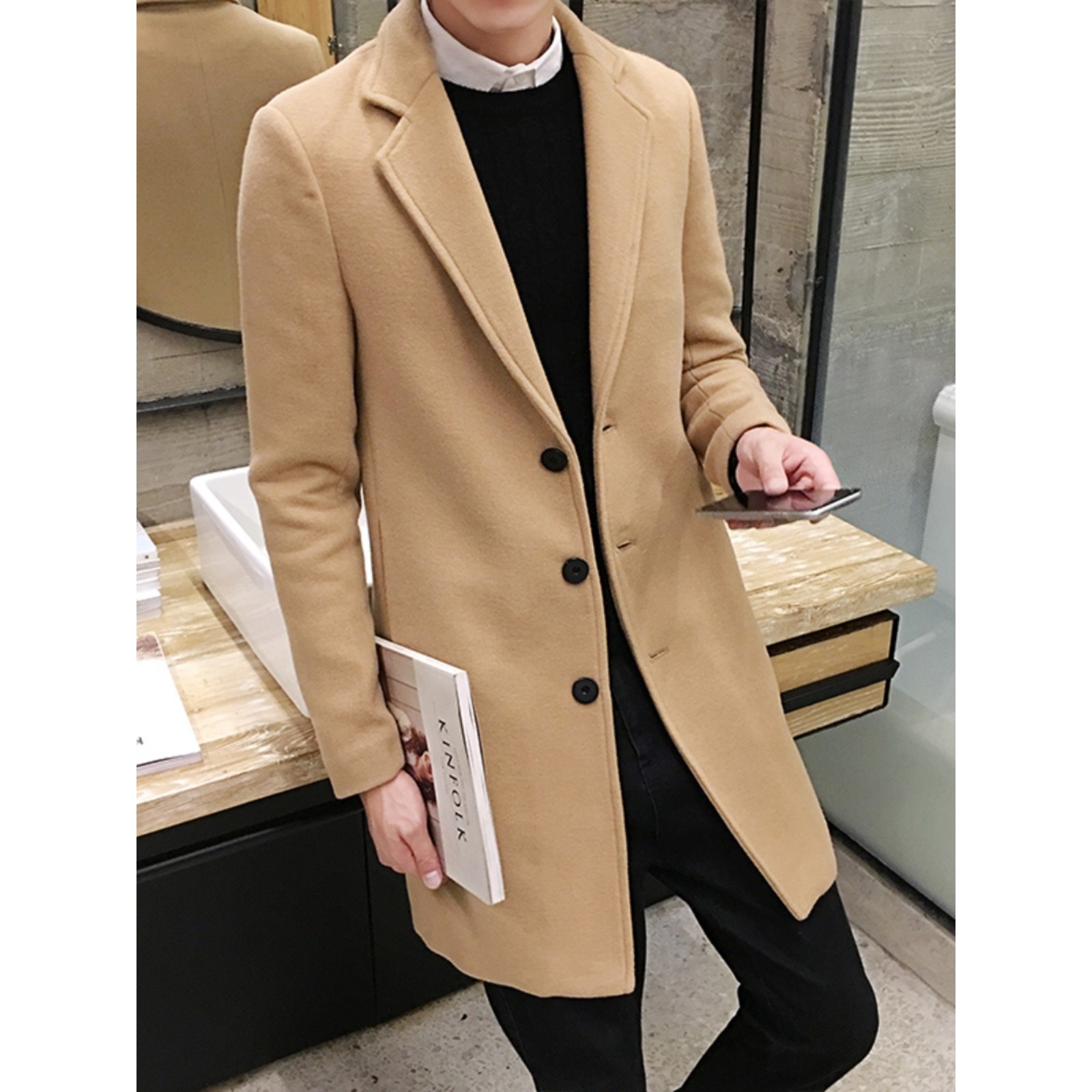 加厚毛呢大衣男士韩版修身中长款冬季风衣中年休闲2025呢子外套潮,淘宝优惠券,粉丝福利购,淘宝优惠卷
