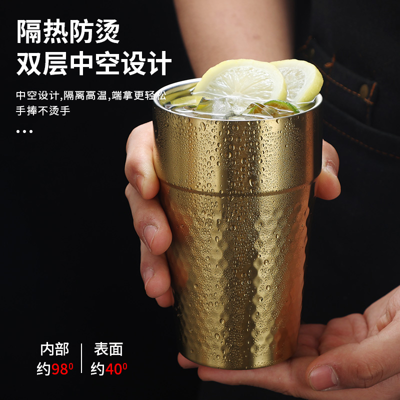 304不锈钢水杯韩式茶杯饮料杯牛奶杯啤酒杯双层隔热水杯漱口杯子 - 图2