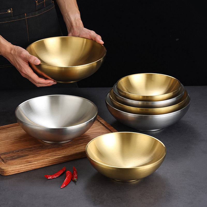 金色不锈钢韩式冷面碗拌饭汤碗沙拉碗泡面创意大碗饭碗拌面斗笠碗