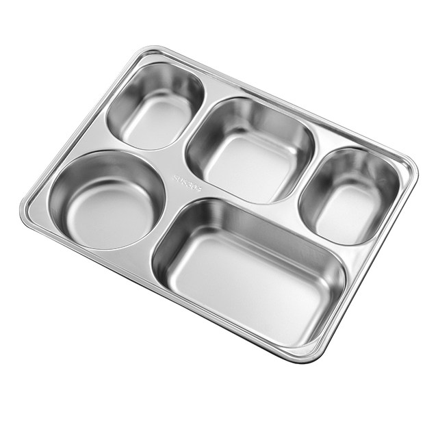 304 stainless steel dining tray Student staff canteen fast food tray adult separate rice tray four grid five grid tableware