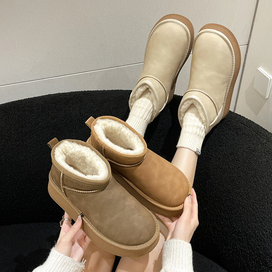 东北雪地靴短靴2025冬季新款加绒加厚皮面厚底防水防滑棉靴小短靴