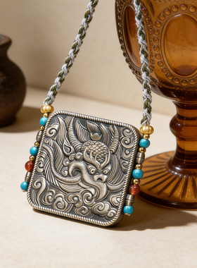 文创景区手绘擦擦唐卡吊坠黄财绿度母五爷金翅大鹏鸟立体唐卡项链