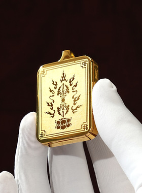 新款钛钢高清描金唐卡金刚杵吊坠佛牌八大守护神黄财神扎基拉姆