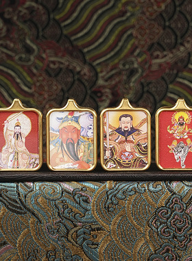 道家唐卡随身小吊坠手绘描金道家仙尊太上老君真武大帝项链挂件