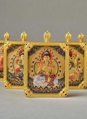 新款五爷唐卡十二生肖唐卡五台山唐卡吞金兽工艺品挂件【绿板】