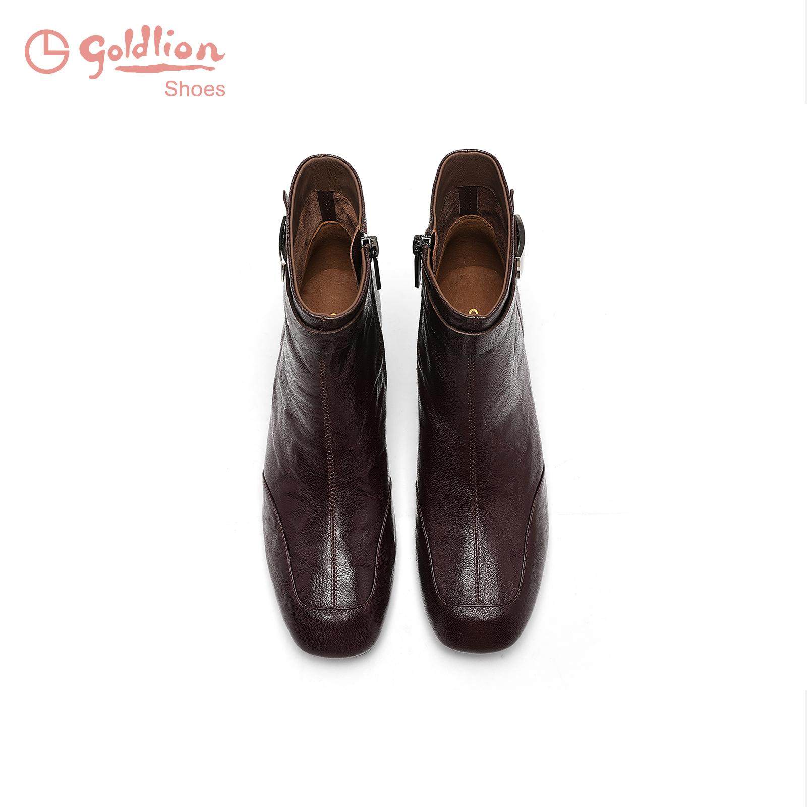 金利来高跟女靴秋冬新款时尚复古手抓纹羊皮百搭粗跟圆头时装靴女,淘宝优惠券,粉丝福利购,淘宝优惠卷