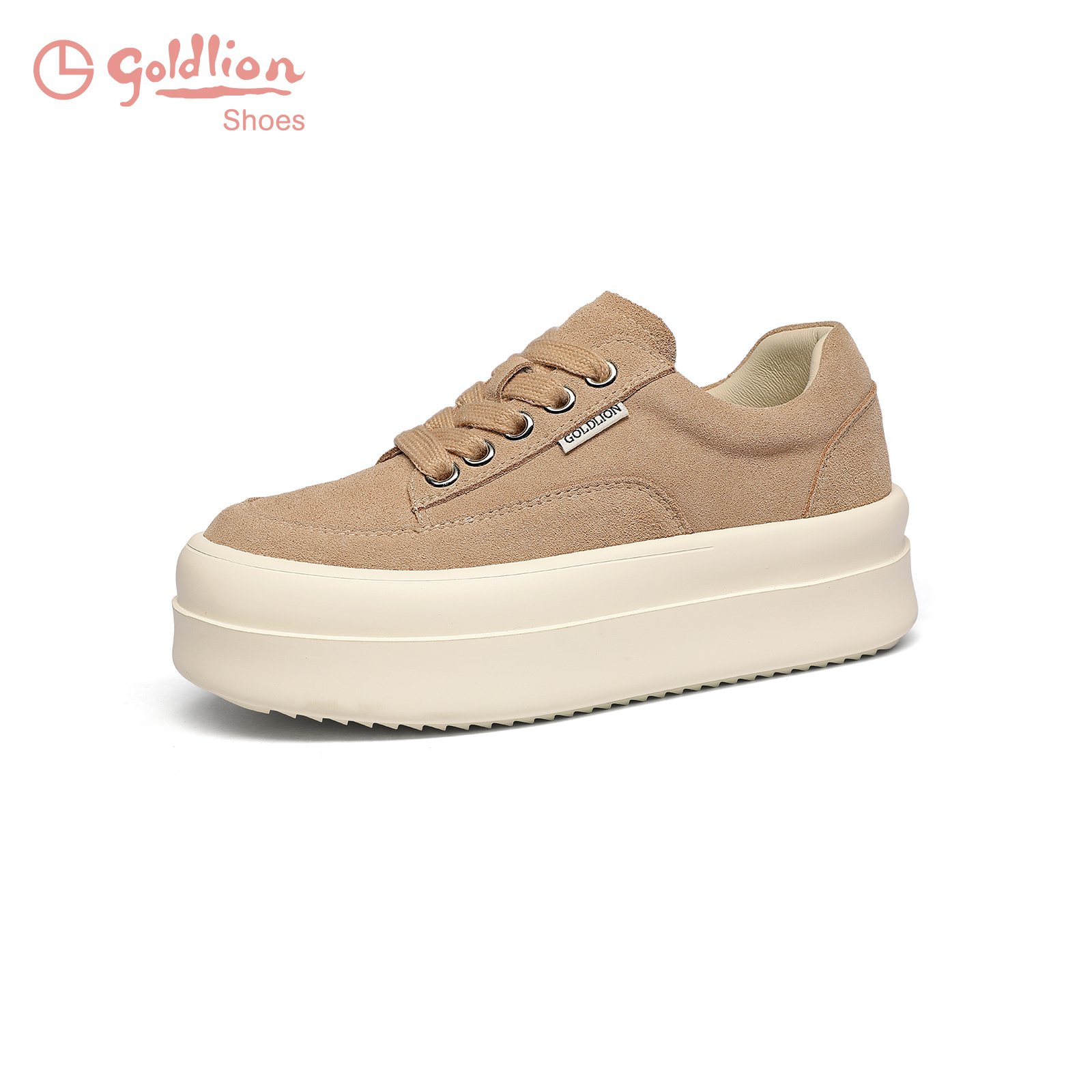 金利来女鞋春秋新款真皮大头板鞋增高厚底韩版饼干鞋休闲运动鞋女 - 图0