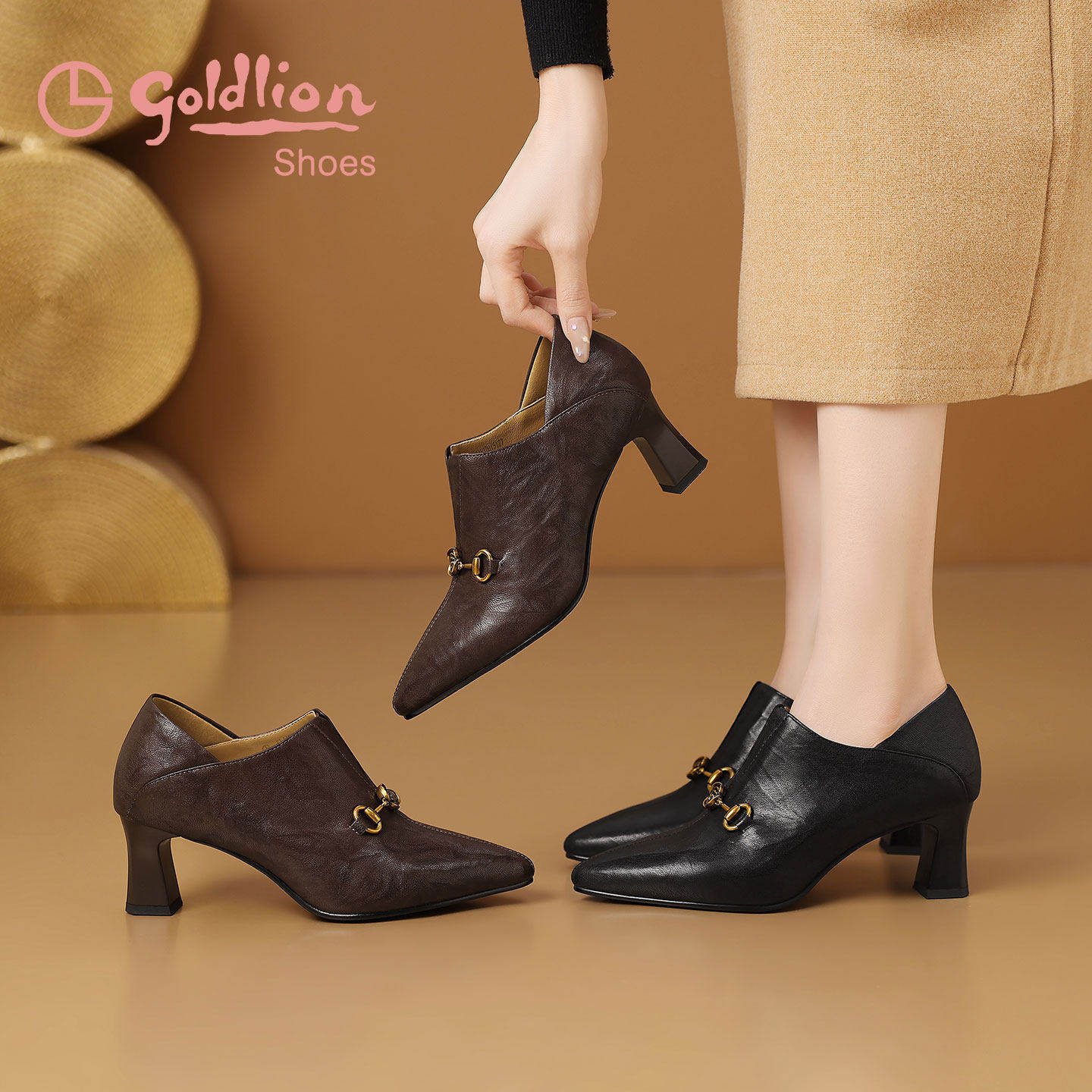 金利来女鞋春季新款尖头百搭真皮高跟鞋通勤工作鞋女士深口单鞋JJ,淘宝优惠券,粉丝福利购,淘宝优惠卷