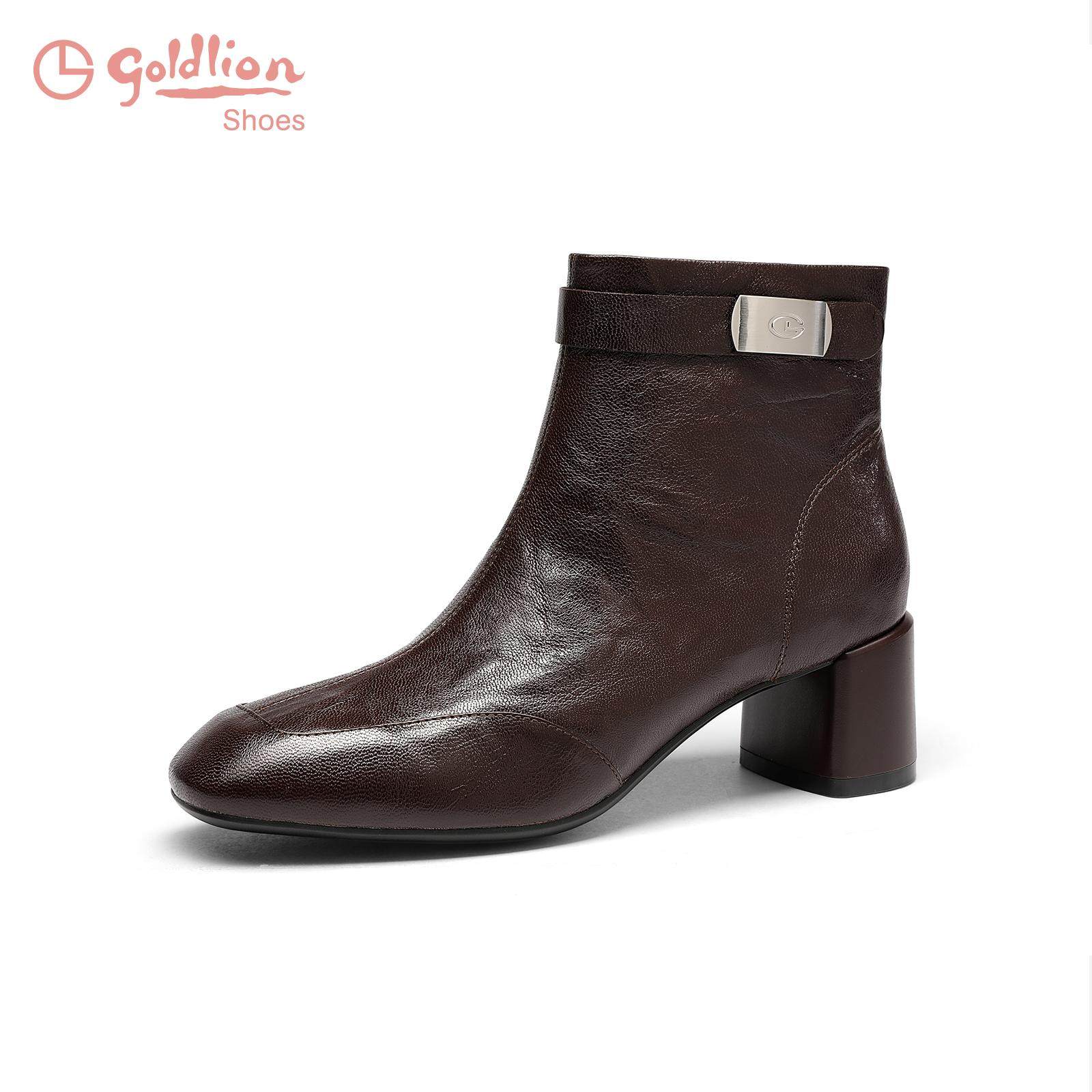 金利来高跟女靴秋冬新款时尚复古手抓纹羊皮百搭粗跟圆头时装靴女,淘宝优惠券,粉丝福利购,淘宝优惠卷