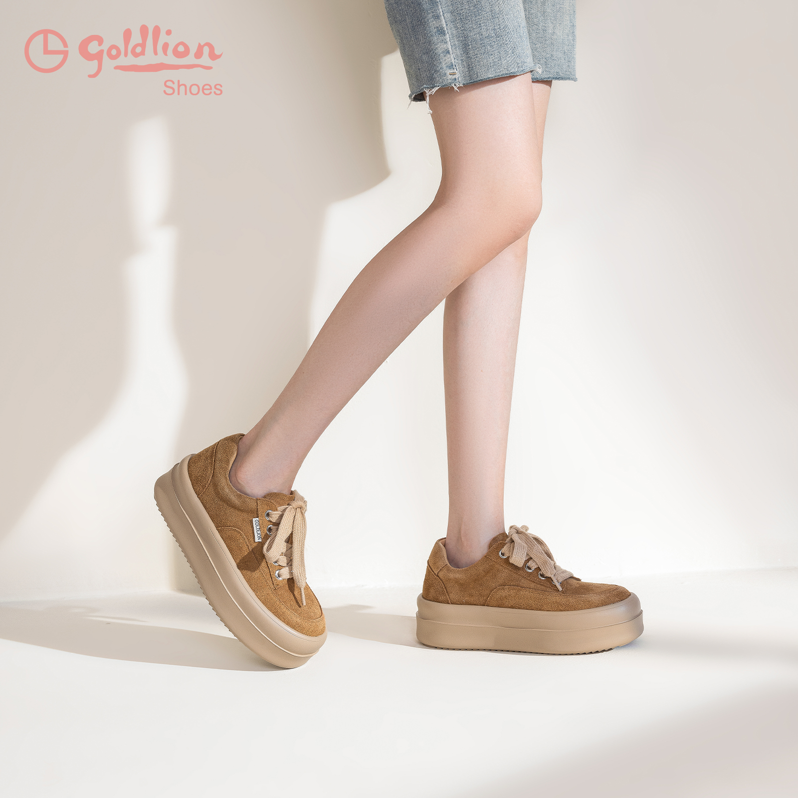 金利来女鞋春秋新款真皮大头板鞋增高厚底韩版饼干鞋休闲运动鞋女 - 图2