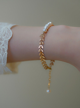 月桂叶珍珠手链ins百搭小众设计