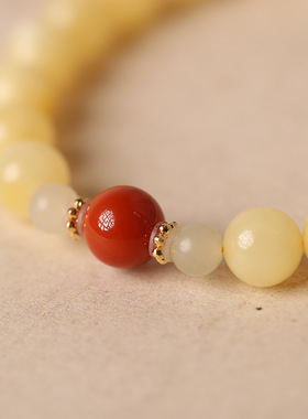 天然俄料白花蜜蜡手链配南红手串