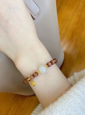 印度老山檀香和田玉本命年女手链