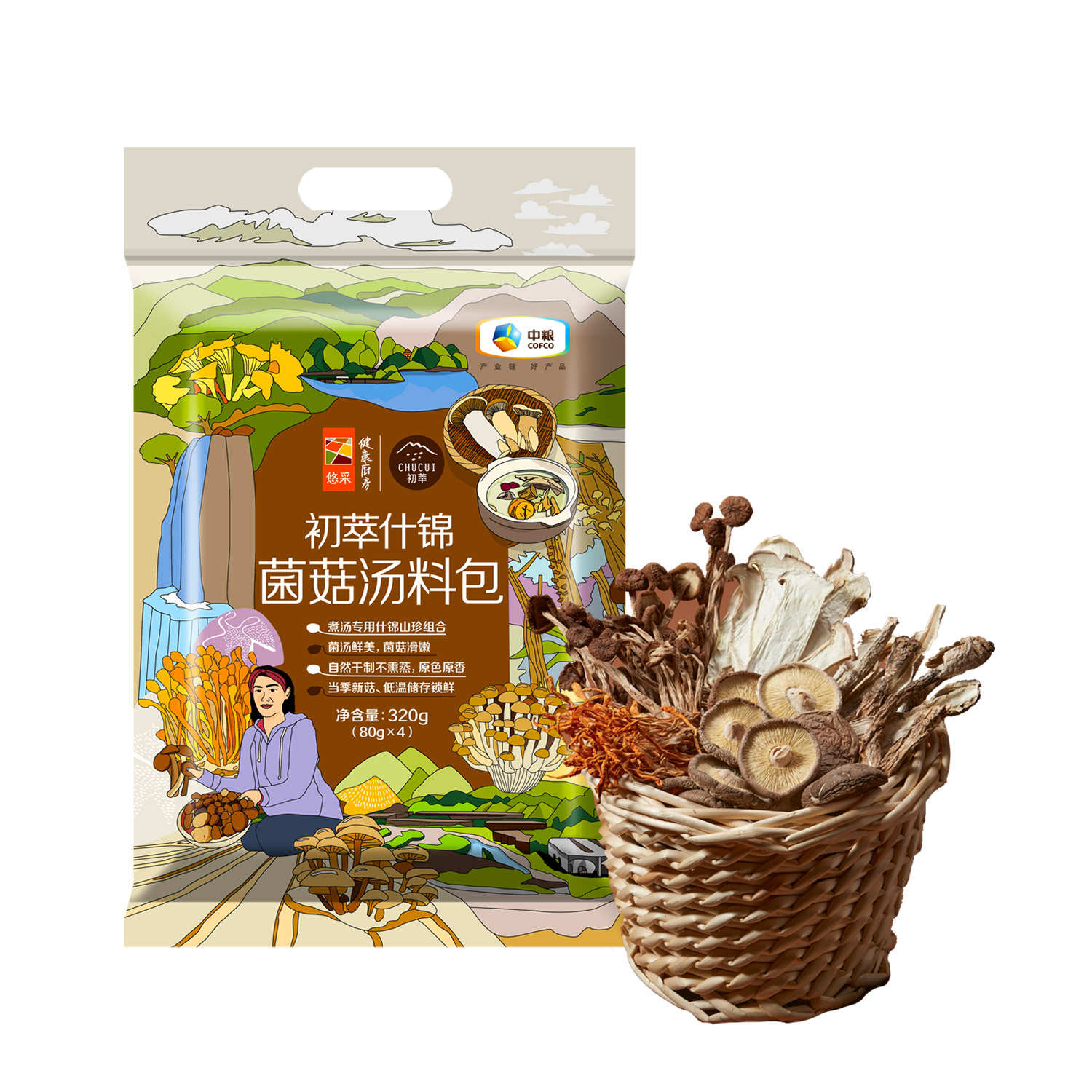 中粮初萃什锦菌菇汤料包320g新品干货山货什锦茶树菇香信菇枸杞-图2