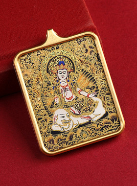 手绘描金八大守护神唐卡扎基拉姆前世项链今生描金唐卡吊坠财神