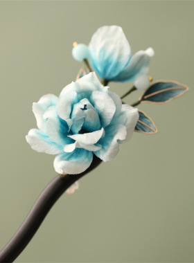 古风U型发簪非遗手工绒花