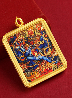 唐卡半手绘描金五爷大黑